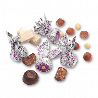 Candies Milk Truffle With Waffle Crups And Hazelnut Purple 125 Gr.
